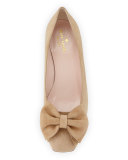 molly suede low-heel bow pump, sand