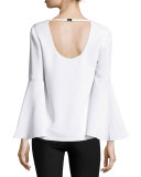 Raleigh Bell-Sleeve Open-Back Top, White