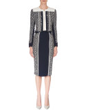 Long-Sleeve Cropped Jacket W/Fringe, Navy/White