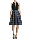 Sleeveless Illusion V-Neck Fit & Flare Dress