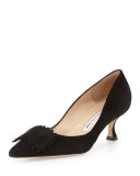 Bottopla Square-Detail Suede Pump, Black