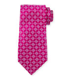 Diagonal Square & Dot-Print Silk Tie, Magenta