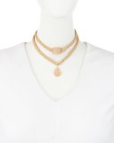 Double-Row Braided Suede Choker Necklace w/ Druzy Stones, Beige