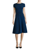 Short-Sleeve Ribbed Chenille Dress, Bluebell
