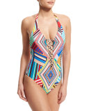 Mediterranean Vacation Printed One-Piece Swimsuit