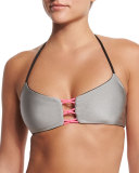 Bondi Reversible Swim Top, Noir/Silver/Pink