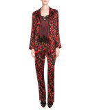 Floral-Print Pajama Pants, Red