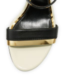 Mirror Cube-Heel 45mm Sandal, Black/Gold