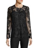 Heddie Long-Sleeve Lace Blouse, Black