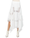 A-Line Lace-Inset Handkerchief Skirt, White