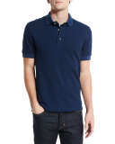 Short-Sleeve Pique Oxford Polo Shirt, Blue