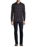 Plaid Lightweight Flannel Sport Shirt, Red Multi