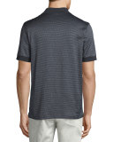 Micro-Grid Jacquard Quarter-Zip Polo Shirt, Gray/Navy