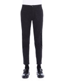 Melange Ankle-Zip Biker Pants, Black