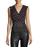 Elle Polka-Dot Silk Chiffon Top, Black/Red/Cream