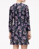 Floral-Embroidered Slit A-Line Dress