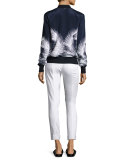 Palm-Print Ribbed-Trim Shell, Navy/Bianco