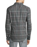 Plaid Slim-Fit Sport Shirt, Silver Heather