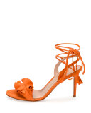 Flora Ruffled Suede Lace-Up 85mm Sandal