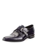 Spazzolato Cap-Toe Monk-Strap Shoe, Blue