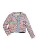 Tweed Fringe Zip-Front Jacket, Multicolor, Size 6-10