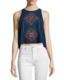 Bei Embroidered Tank Top, Navy