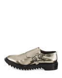 Shiny Double-Monk Strap Shoe, Gunmetal 