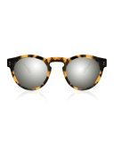 Leonard Round Mirrored Sunglasses, Tortoise/Silver
