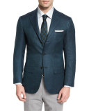 Textured Cashmere Two-Button Sport Coat, Green/Navy