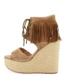 Belinda Fringe Suede Wedge Sandal, Wilde