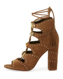 Alexa Studded Lace-Up Sandal, Brown