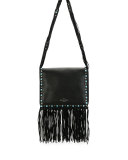 Rockstud Rolling Fringe Shoulder Bag, Black