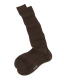 Over-the-Calf Ribbed Lisle Socks, Brown 