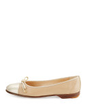 Cap-Toe Ballerina Flat, Ivory/Gold