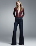 Long-Sleeve Lace-Up Jersey Bodysuit, Wine