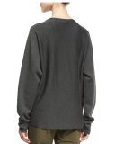 Button-Trim Wool Pullover Sweater, Loden Green/Gray