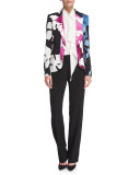 Orchid-Print One-Button Jacket, Off White