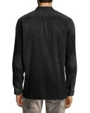 Washed Denim Mandarin-Collar Shirt, Black