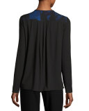 Northstar Holly Long-Sleeve Printed Silk Blouse, Bluette
