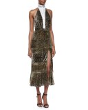 Lace-Inset Velvet Backless Dress