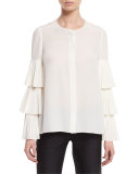 Tiered Plisse Sleeve Blouse, Ivory