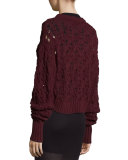 Seed-Stitched Cable-Knit Pullover Sweater, Burgundy