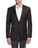 Check Super 130s Wool Two-Button Sport Coat, Brown/Blue