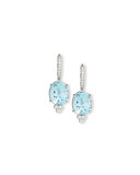 18K White Gold & Blue Topaz Oval Drop Earrings