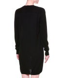 Long-Sleeve Feather-Print Sheath Dress, Black/Multi