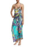 Butterfly Paisley-Print Halter Coverup Dress