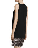 Sleeveless Crepe & Jersey Tank Dress, Black