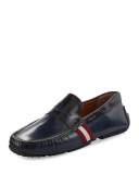 Perceval Leather Driver with Trainspotting Stripe, Ink/Dark Emerald