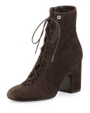 Milly Lace-Up Suede Bootie, Gray