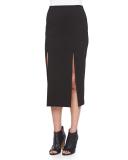 Midi Pencil Skirt W/Double-Slit, Black